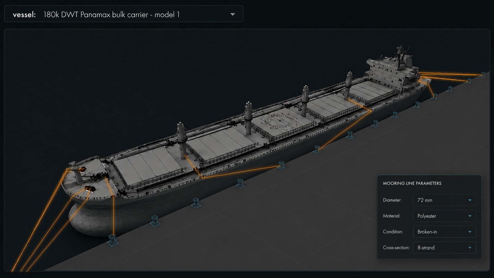 telos: haven — mooring line arrangement between vessel and wharf bollards